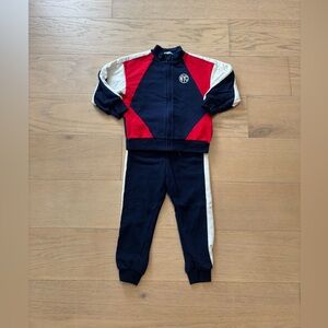 H&M toddler red navy and white colorblock sweatshirt set, size 3T